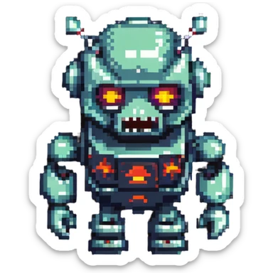 8-bit evil robot villain with angry expression sticker