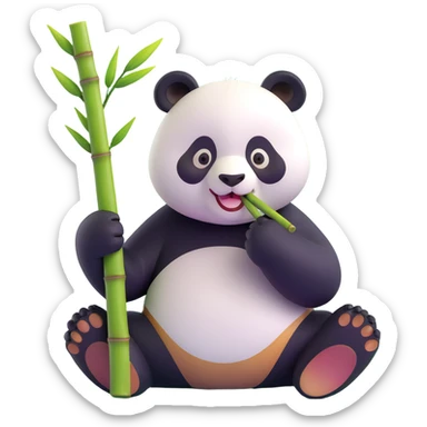 panda eating bamboo in forrest background, close up pose sticker