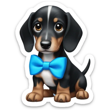 black and white dachshund puppy with blue bow sticker