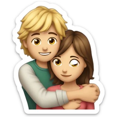 A healthy boy with long hair hugging beautiful girl with short hair  sticker