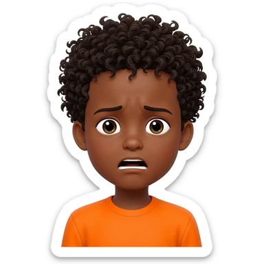 black boy curly hair orange shirt nauseous about to throw up sticker