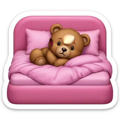 Brown Teddy bear sleeping in pink bed sticker