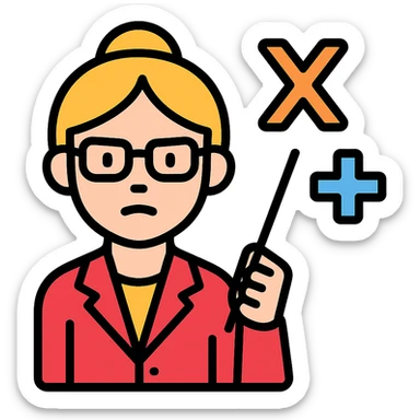 strict and fair senior category math teacher, blonde woman with glasses sticker