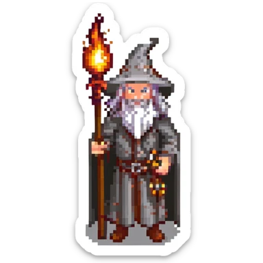 Gandalf wizard with a flaming staff sticker