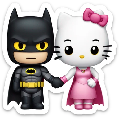 Hello kitty and Batman holding hands sticker