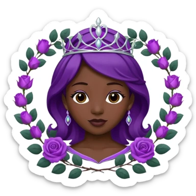 Purple rose with silver tiara and a purple emblem leaf wreath sticker