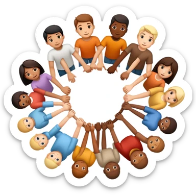 A circle of diverse people of different races and ethnicities holding hands as a symbol of unity, integration, and harmony sticker
