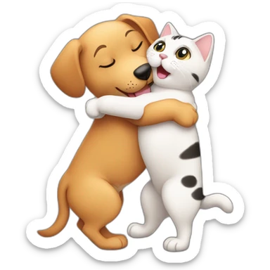Hug between dog and cat sticker