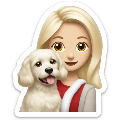 Blondie girl with bishone frise dog ,Christmas sticker