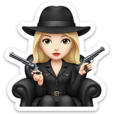 Mafia blondes woman in hat , gun , armchair , black sticker