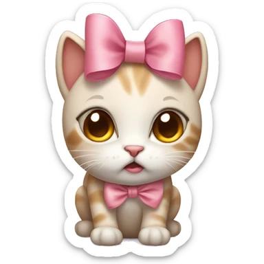 Cute cat with bow on head and eyes filed with tears sticker