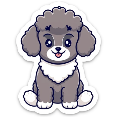cute black french poodle with classic poodle pompoms sticker