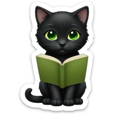 totally black kitten with green eyes read a book sticker