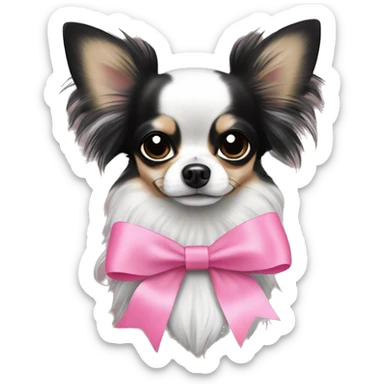 black and white long haired chihuahua with a cute pink bow sticker