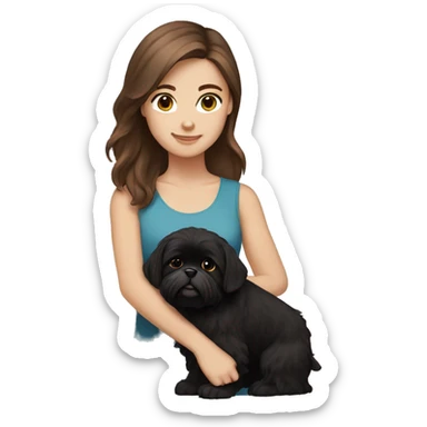 brown haired girl holding a black shi tzu sticker