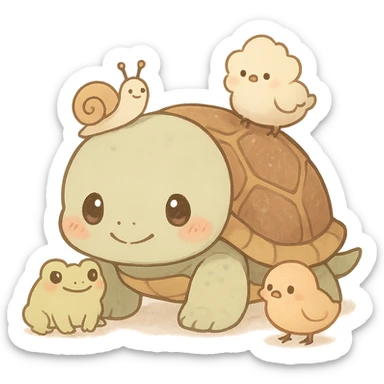 cute anime turtle with friends, cute style, detailed, soft colors sticker