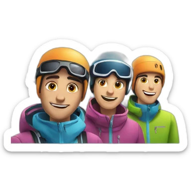 Guy doing selfie in the mountains with his friends skiing  sticker