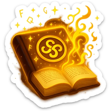 Make the mystic yellow book even more mystical in the style of apple emojis. Add a glowing magical aura, floating runes, swirling sparkles, and mysterious energy around the book. Keep no background. sticker