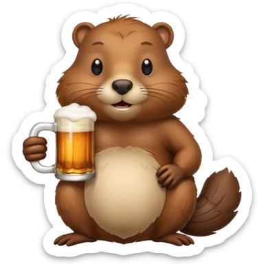 A relaxed beaver leaning back with a foamy beer mug sticker