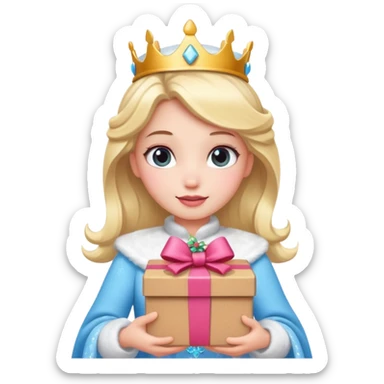 White Snow princess hold carton box gift sticker