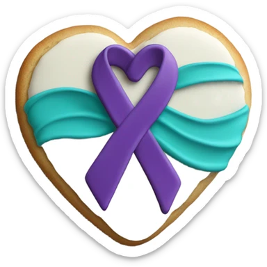 Purple teal Suicide awareness ribbon, heart cookie sticker