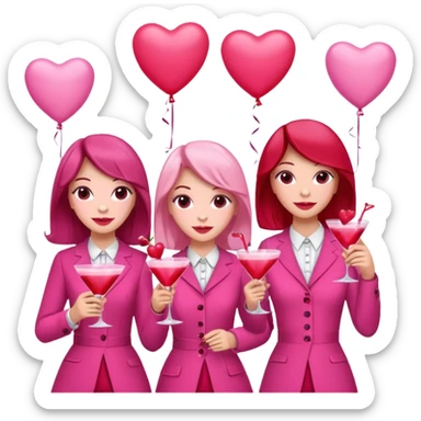 galentines party : change their outfits in red and pink, add pink heart balloons and pink cocktails in their hands sticker