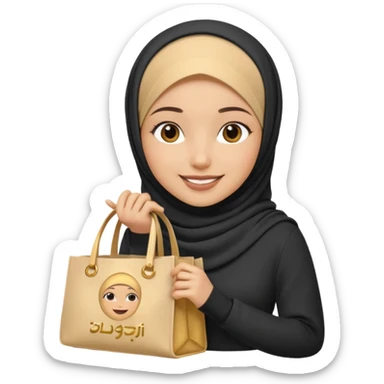 stunning hijabi girl smiling as iOS 18 emoji, tote bag with 'keep chasing your dream' in soft gold lettering sticker