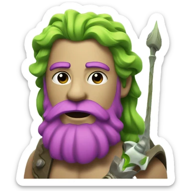 poseidon with magenta and lime hair. holding a trident. sticker