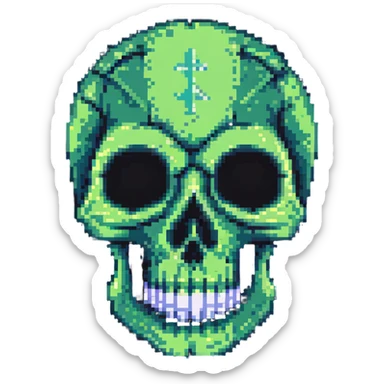 A pixelated skull with X eyes sticker