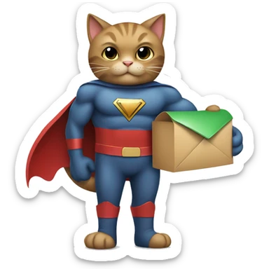 super hero cat holding a mailbox sticker