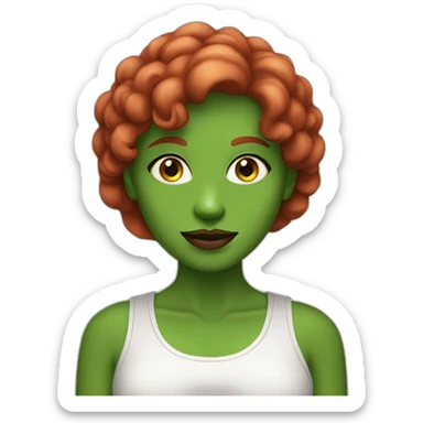 vegan woman white skin red hair green eyes holding meat sticker