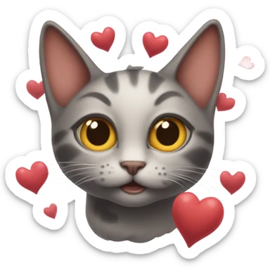 Cat with hearts on eyes and tornados around the head sticker