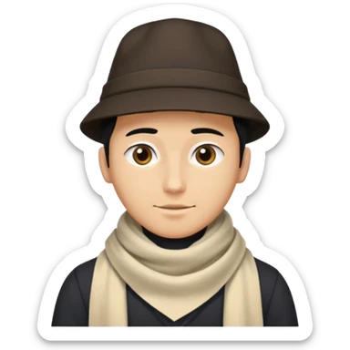 A guy with a triangle body with no arms and legs then his head is a perfect circle and black then give him a hat that doesn’t go behind his head, and last but not least give him a white scarf sticker