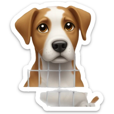 Dog in a playpen sticker