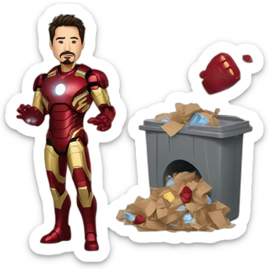 Tony Stark wearing pijama throwing his iron man suit in the garbage sticker