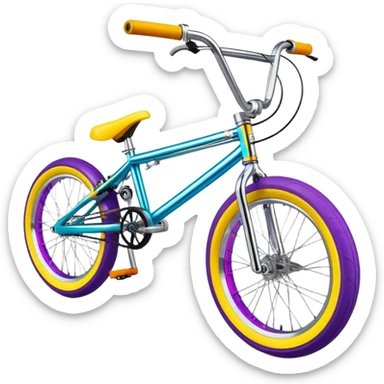 Brightly colored BMX stunt bicycle, clear detailed view, chrome accents, small wheels, freestyle BMX bike design sticker