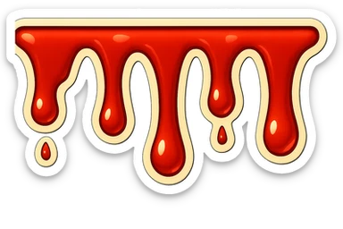 Reduce the blood drip lengths by 70% so they hang much less low, keeping the drips at different lengths. Make the image three times longer horizontally with the same vertical height. Maintain the retro sticker style with a transparent background. sticker
