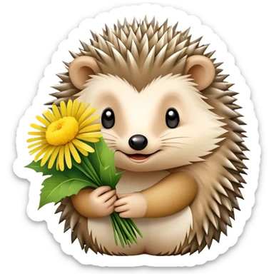hedgehog holding a bouquet of dandelion flowers sticker