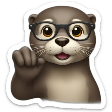 otter with glasses pointing up with his right hand sticker