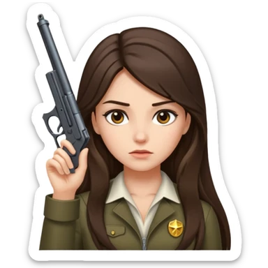 A brunette with long hair girl who is about to kill herself with a littlr gun pointed at her temple sticker