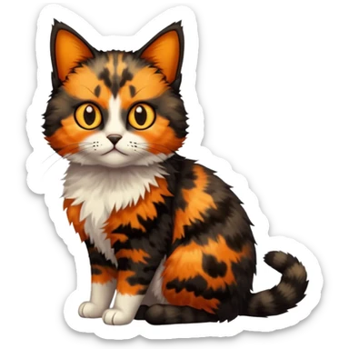 small tortoiseshell cat. only black and and orange. amber eyes. full body.  sticker