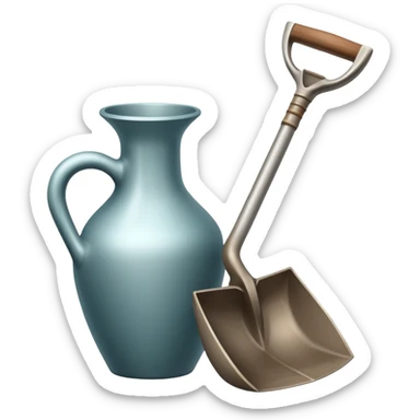An icon featuring a simple shovel and an ancient artifact, like a broken vase, with clean lines and minimal detail. The design evokes the essence of archaeology, focusing on discovery and history. Transparent background highlights the elegance and simplicity of the science. sticker