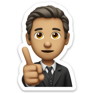 a man with an inquisitive expression pointing his finger at the viewer as if asking "what about you?" sticker