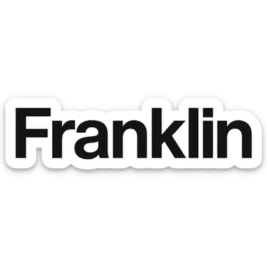 word mark of 'Franklin' with only the first letter capitalized, Helvetica-style startup font, minimalist, pure black sticker