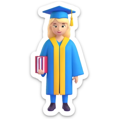 Ukrainian student with blue and yellow clothing, graduation cap sticker