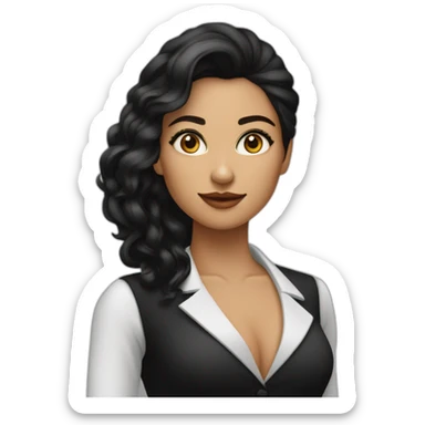 mujer de piel morena ojos marrones pelo largo negro con traje formal negro sticker