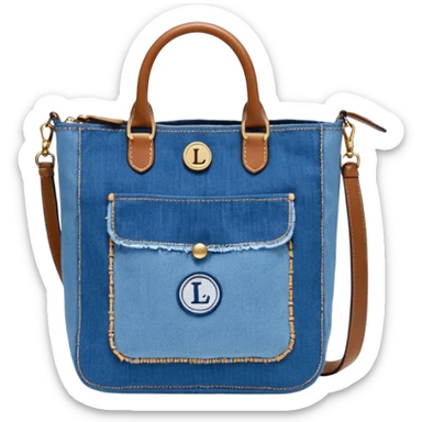 Marc Jacobs
Blue 'The Trompe L'Oeil Trinket Canvas Small' Tote, denim, Logo and text embroidered at face, Printed trompe-l'oeil graphics and denim pattern
 sticker