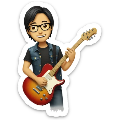 guitarist with glasses and guitar asian sticker