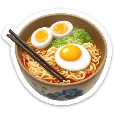 Spicy Ramen with 4 eggs and chopsticks sticker