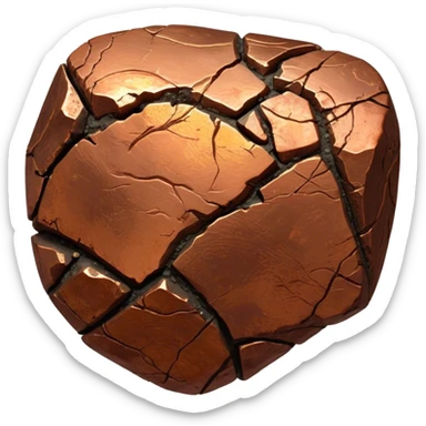 Cinematic Realistic Copper Ore, Warm and earthy, with rich, reddish-brown hues and intricate swirls of natural patterns across the rough, raw surface. The metal catches light with a gentle, glowing shimmer, exuding a rustic, organic charm. Soft glowing outline, capturing the essence of earthy elegance and natural beauty in raw copper ore. sticker
